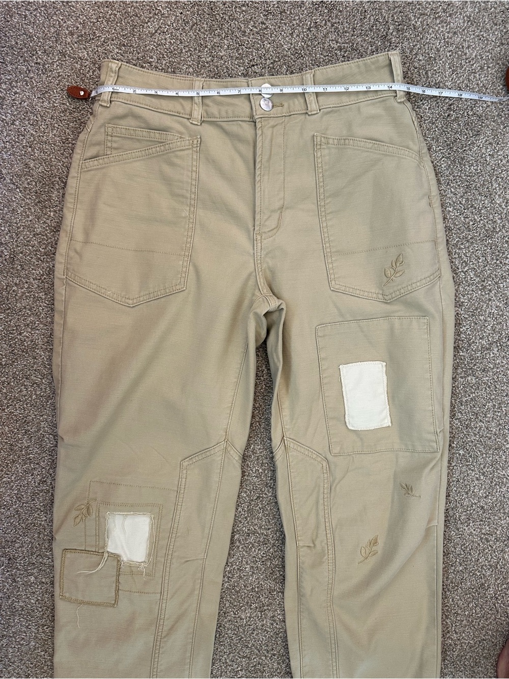 Pilcro Anthropologie The Wanderer Patchwork Pants Mid-Rise Khaki Beige Size 27 - Picture 12 of 15